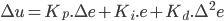 \Delta u = K_p . \Delta e + K_i . e + K_d . \Delta^2 e